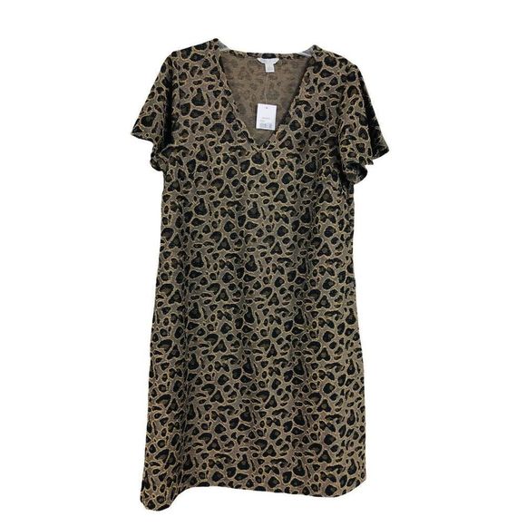 NWT leopard textured short sleeve stretch dress w/ pockets sz small - Picture 1 of 7